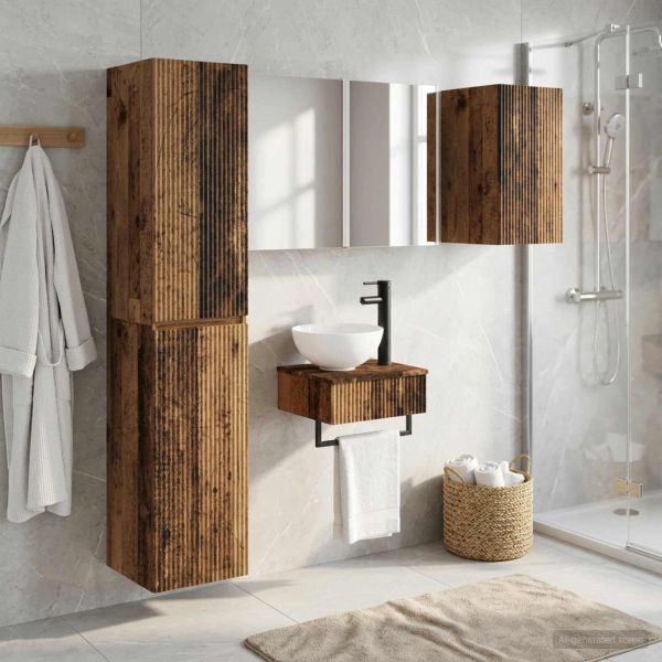 Комплект мебели за баня 5 pcs Старо дърво