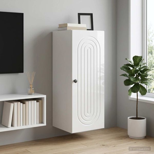 Стенно шкафче Бял гланц 33 x 34,5 x 90 см Инженерна дървесина