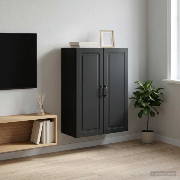 Стенно шкафче Черно 66 x 34,5 x 90 см Инженерна дървесина