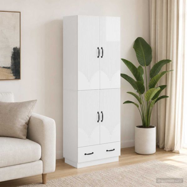 Комплект шкафове 2 pcs Бял гланц Инженерна дървесина