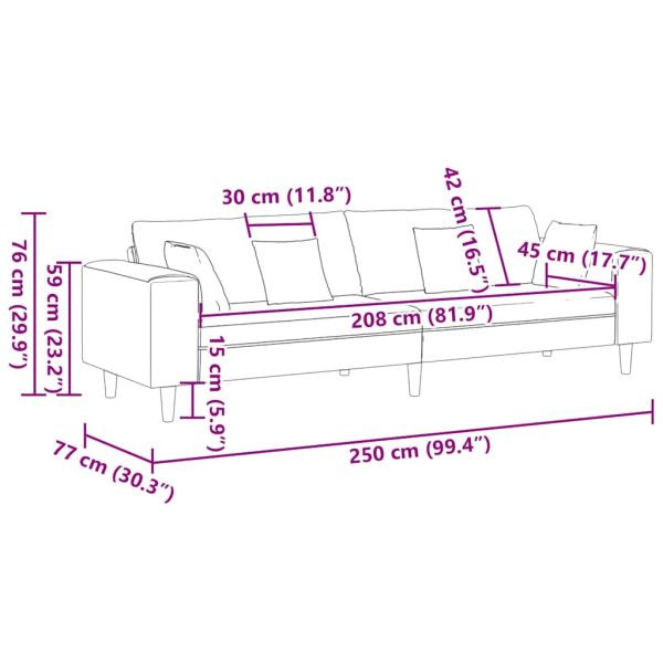 Диван Крем 250 x 77 x 76 см Кадифе
