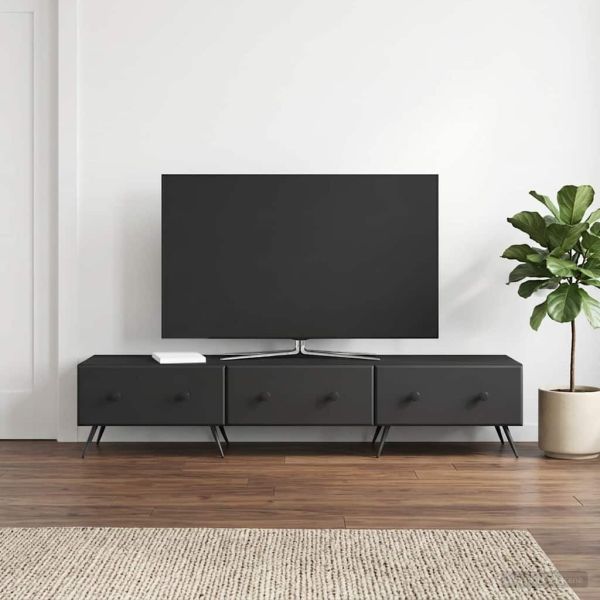 ТВ шкаф с чекмедже Черно 147 x 34,5 x 30 см Инженерна дървесина