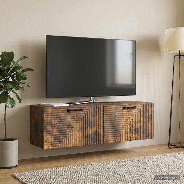 Стенно монтиран ТВ шкаф Опушен дъб 98 x 31 x 30 см