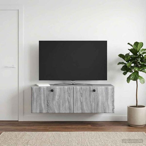 Стенно монтиран ТВ шкаф 98 x 31 x 30 см Сив Сонома
