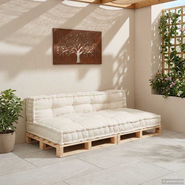 Кушон за палетен диван 2 pcs Кремаво 120 x 80 x 38 см Текстил