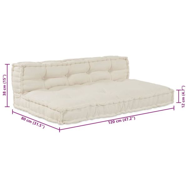 Кушон за палетен диван 2 pcs Кремаво 120 x 80 x 38 см Текстил