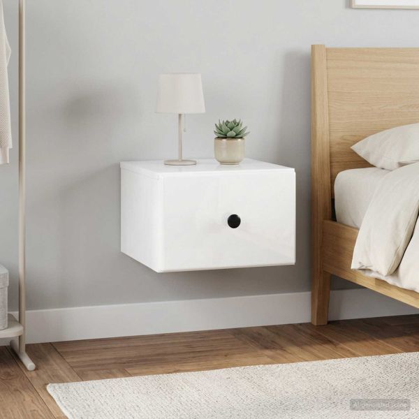 Спален шкаф с монтаж на стена 2 pcs Бял гланц 34,5 x 33 x 20 см