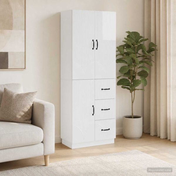Комплект шкафове 2 pcs Бял гланц Инженерна дървесина
