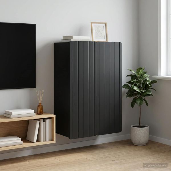Стенно шкафче Черно 66 x 34,5 x 92 см Инженерна дървесина