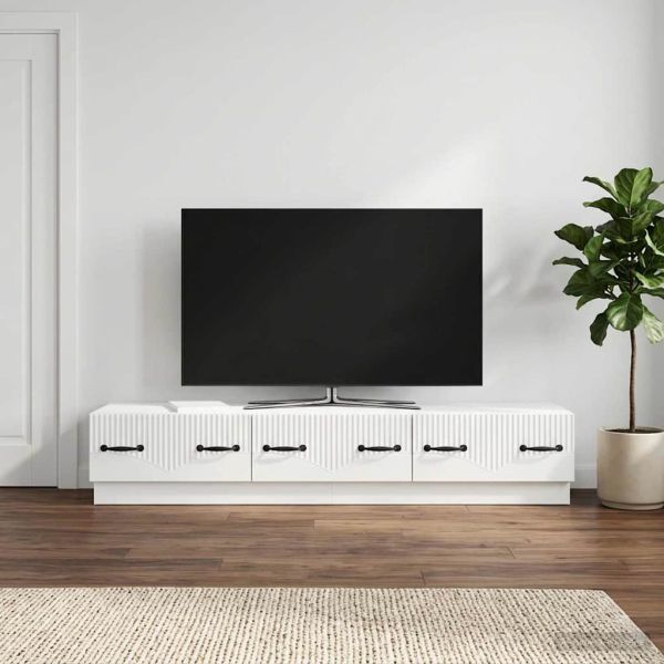 ТВ шкаф Бял гланц 147 x 34,5 x 27 см Инженерна дървесина