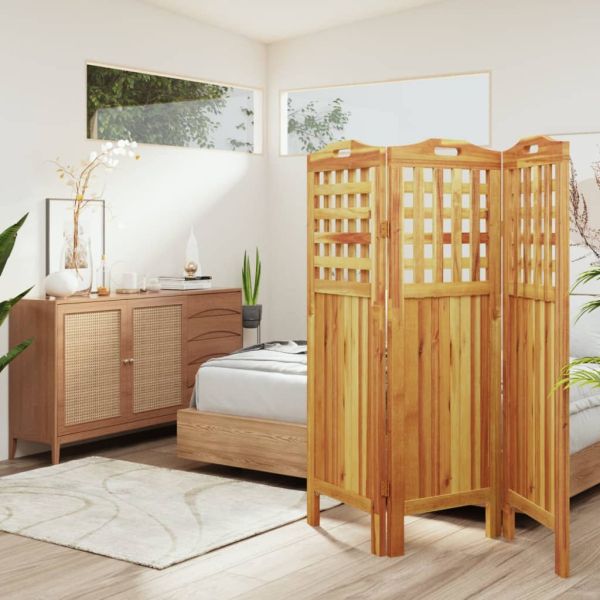 Параван за стая, 3 панела, 121,5x2x115 cм, акациево дърво масив
