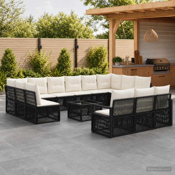 Градински Софа Комплект 14 бр. Черно полиратан