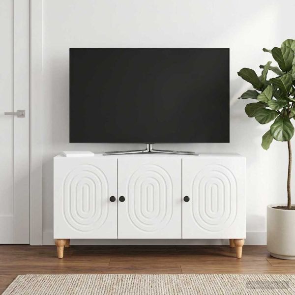 ТВ шкаф Бял гланц 99 x 34,5 x 50 см Инженерна дървесина