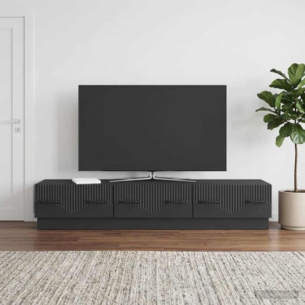 ТВ шкаф с чекмедже Черно 147 x 34,5 x 27 см Инженерна дървесина