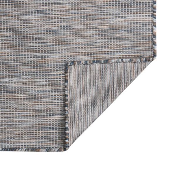 Градински плоскотъкан килим, 80x250 см, кафяво и синьо