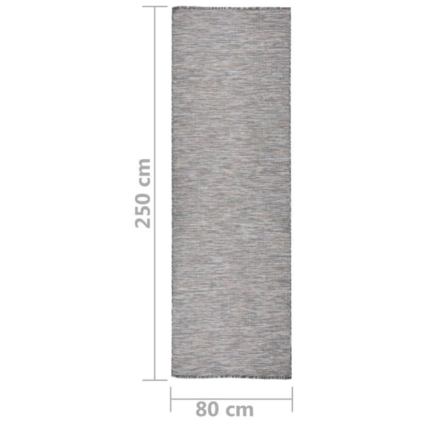 Градински плоскотъкан килим, 80x250 см, кафяво и синьо