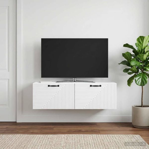 Стенно монтиран ТВ шкаф Монтиране на стена Бяло 98 x 31 x 30 см
