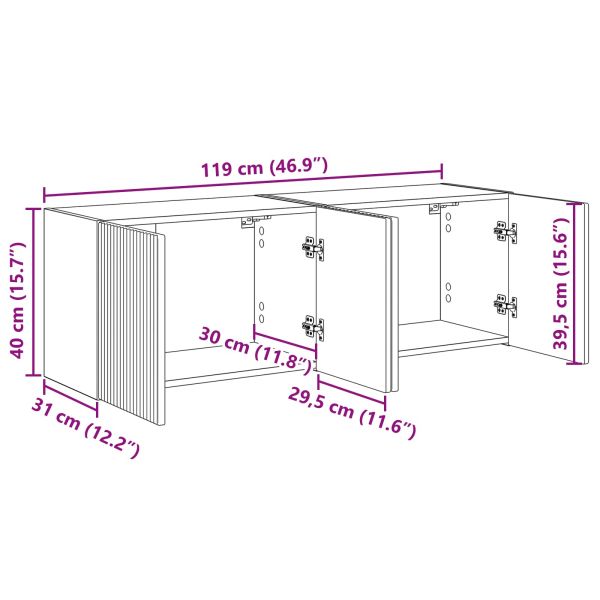 TV стенен шкаф 2 pcs Бяло 59,5 x 31 x 40 см Инженерно дърво