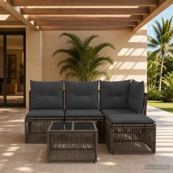 Градински Софа Комплект 5 pcs Сиво полиратан