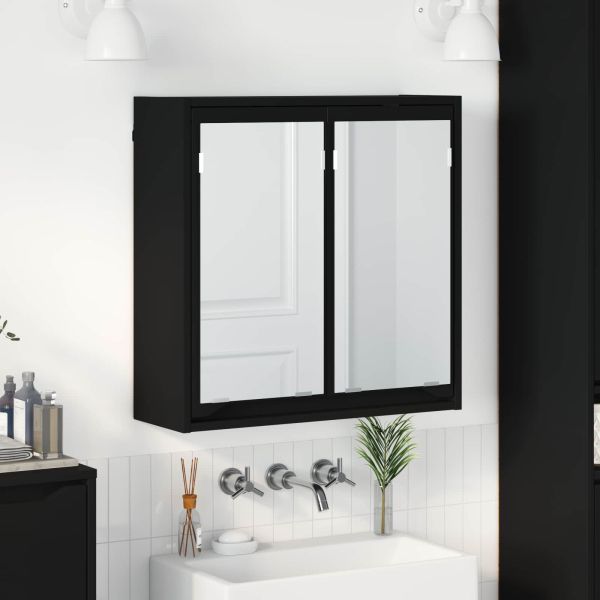 Шкаф с огледало за баня Черно 60 x 20 x 60 cm Инженерно дърво