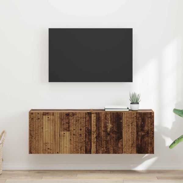 TV стенен шкаф 2 pcs Старо дърво 59,5 x 31 x 40 см
