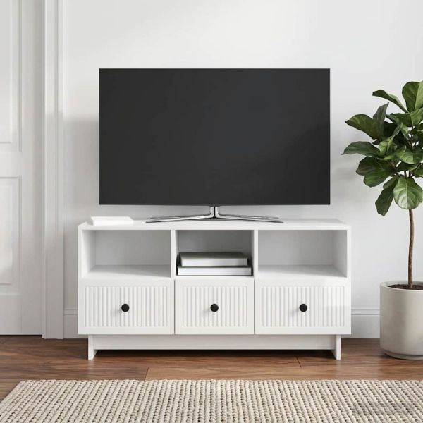 ТВ шкаф Бял гланц 102 x 34,5 x 50 см Инженерна дървесина