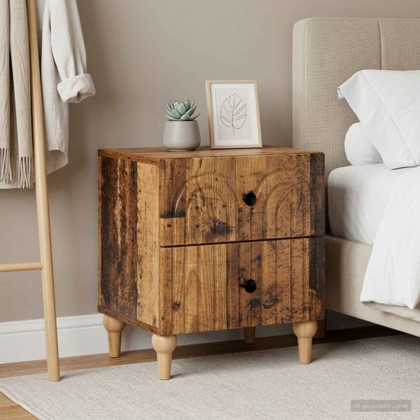Нощен шкаф с чекмедже 2 pcs Старо дърво 43 x 34,5 x 48 см