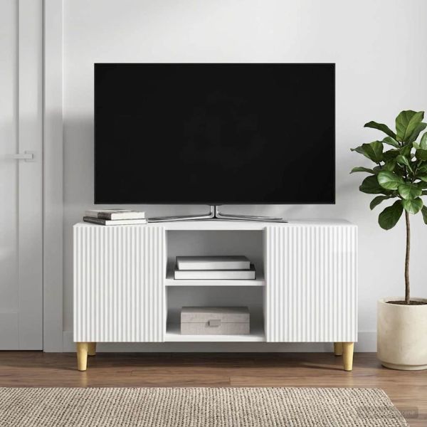 ТВ шкаф Бял гланц 102 x 34,5 x 50 см Инженерна дървесина