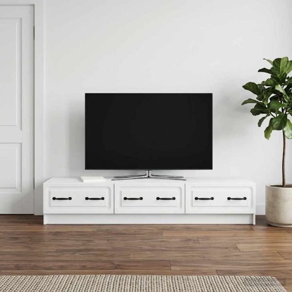 ТВ шкаф с чекмедже Бяло 147 x 34,5 x 27 см Инженерна дървесина
