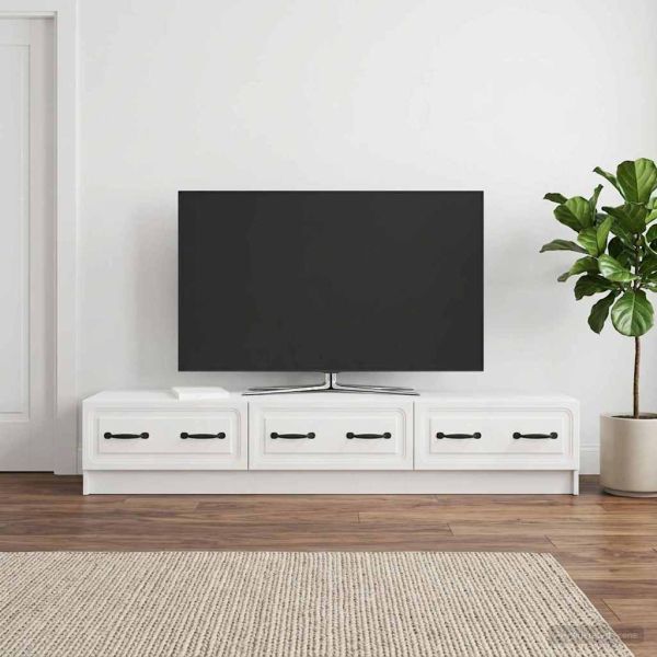 ТВ шкаф Бял гланц 147 x 34,5 x 27 см Инженерна дървесина