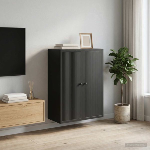 Стенно шкафче Черно 66 x 34,5 x 90 см Инженерна дървесина