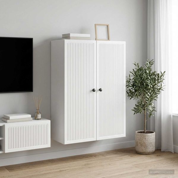 Стенно шкафче Бял гланц 66 x 34,5 x 90 см Инженерна дървесина