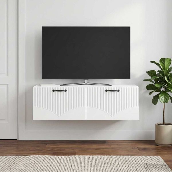 Стенно монтиран ТВ шкаф Бял гланц 98 x 41 x 30 см