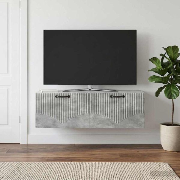 Стенно монтиран ТВ шкаф Бетонно сиво 98 x 31 x 30 см