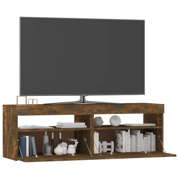 ТВ шкаф с LED осветление, опушен дъб, 120x35x40 см