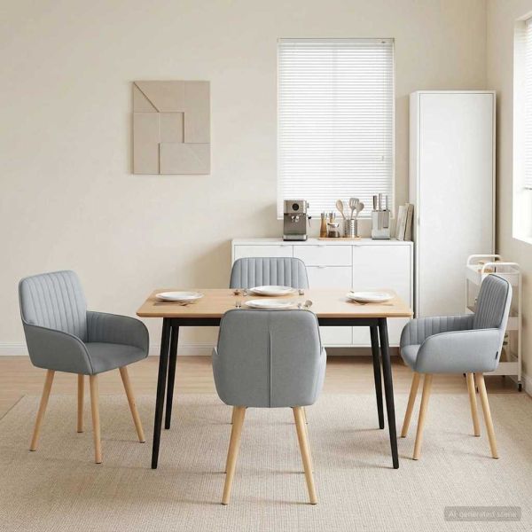 Обедени столове 4 pcs Текстил Светлосиво 56,5 x 50 x 87,5 см