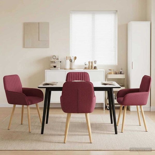 Обедени столове 4 pcs Текстил Виненочервен 56,5 x 50 x 87,5 см