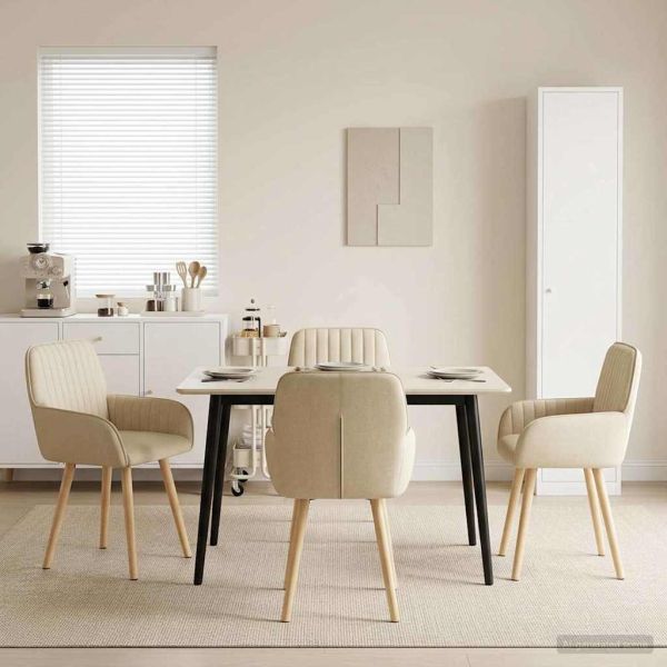 Обедени столове 4 pcs Текстил Кремаво 56,5 x 50 x 87,5 см