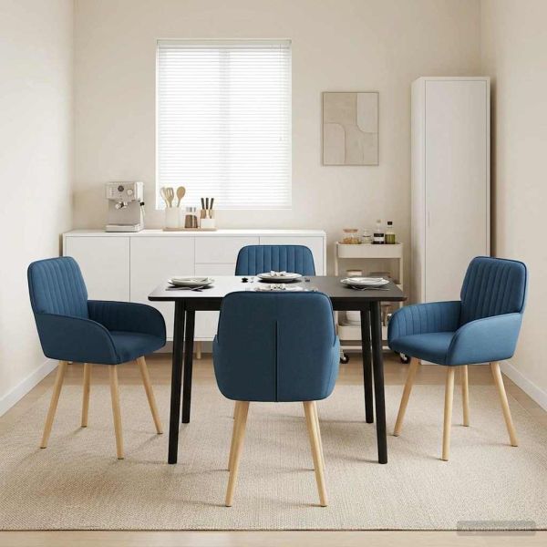 Обедени столове 4 pcs Текстил Синьо 56,5 x 50 x 87,5 см
