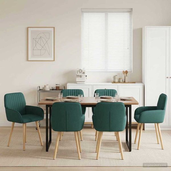 Обедени столове 6 pcs Текстил Тъмнозелено 56,5 x 50 x 87,5 см