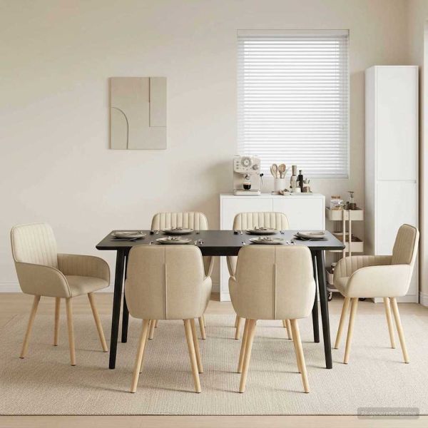 Обедени столове 6 pcs Текстил Кремаво 56,5 x 50 x 87,5 см