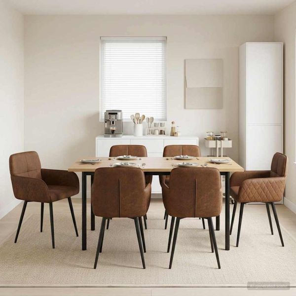 Обедени столове 6 pcs Изкуствена набук Кафяво 59 x 56,5 x 85 см