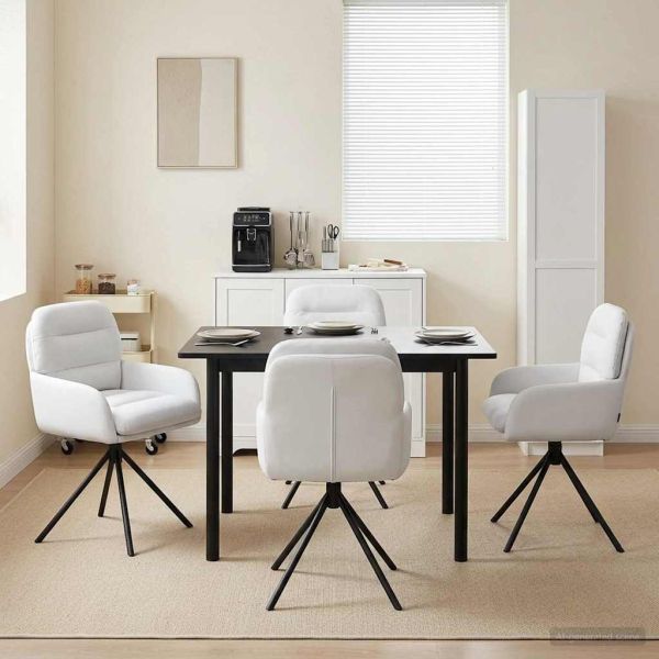 Въртящи се трапезни столове 4 pcs Изкуствена Бяло