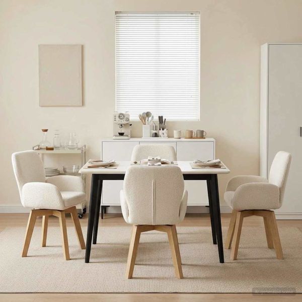 Въртящи се трапезни столове 4 pcs Букле Кремаво 54 x 58 x 87 см