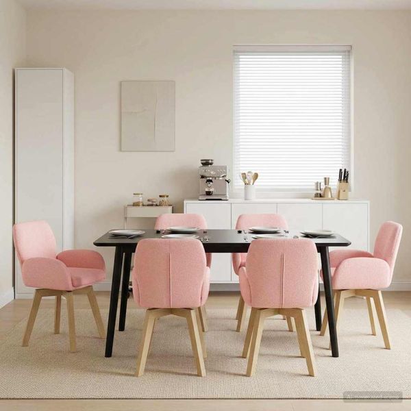 Въртящи се трапезни столове 6 pcs Букле Розово 54 x 58 x 87 см