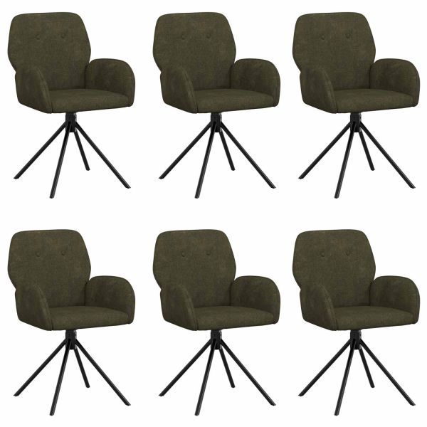 Въртящи се трапезни столове 6 pcs Изкуствена набук Военнозелено