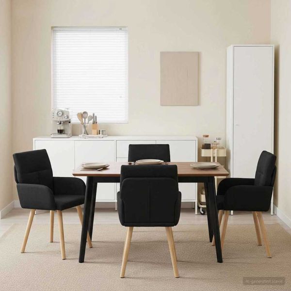 Обедени столове 4 pcs Текстил Черно 60 x 56 x 96 см