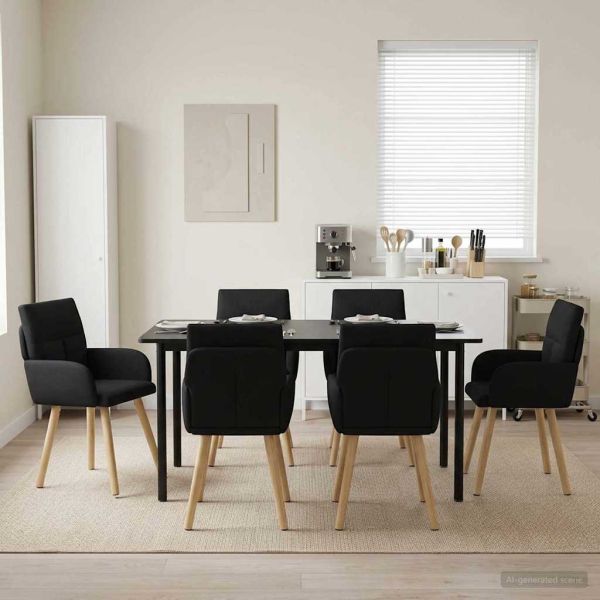 Обедени столове 6 pcs Текстил Черно 60 x 56 x 96 см