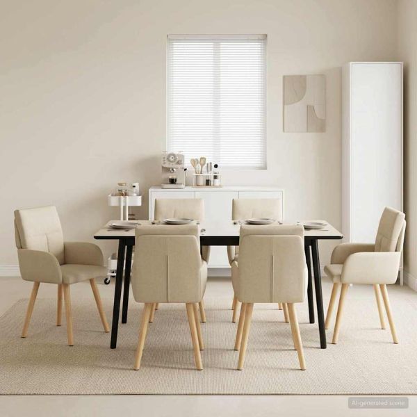 Обедени столове 6 pcs Текстил Кремаво 60 x 56 x 96 см