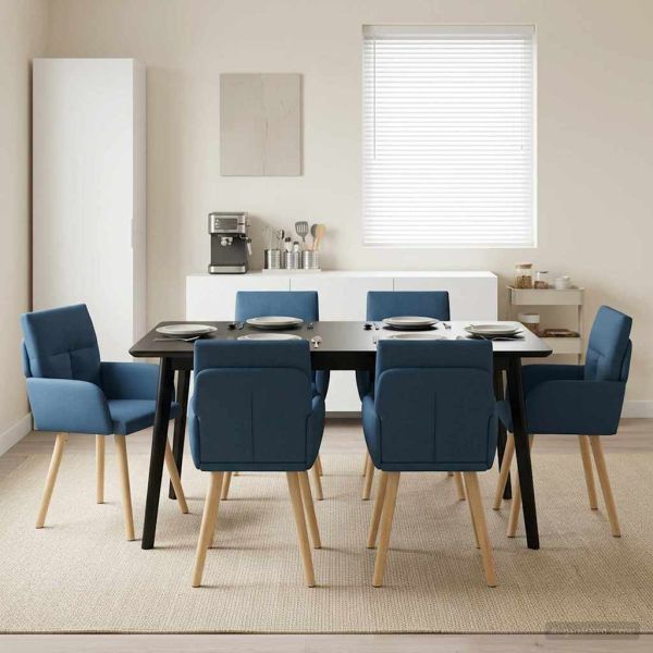 Обедени столове 6 pcs Текстил Синьо 60 x 56 x 96 см
